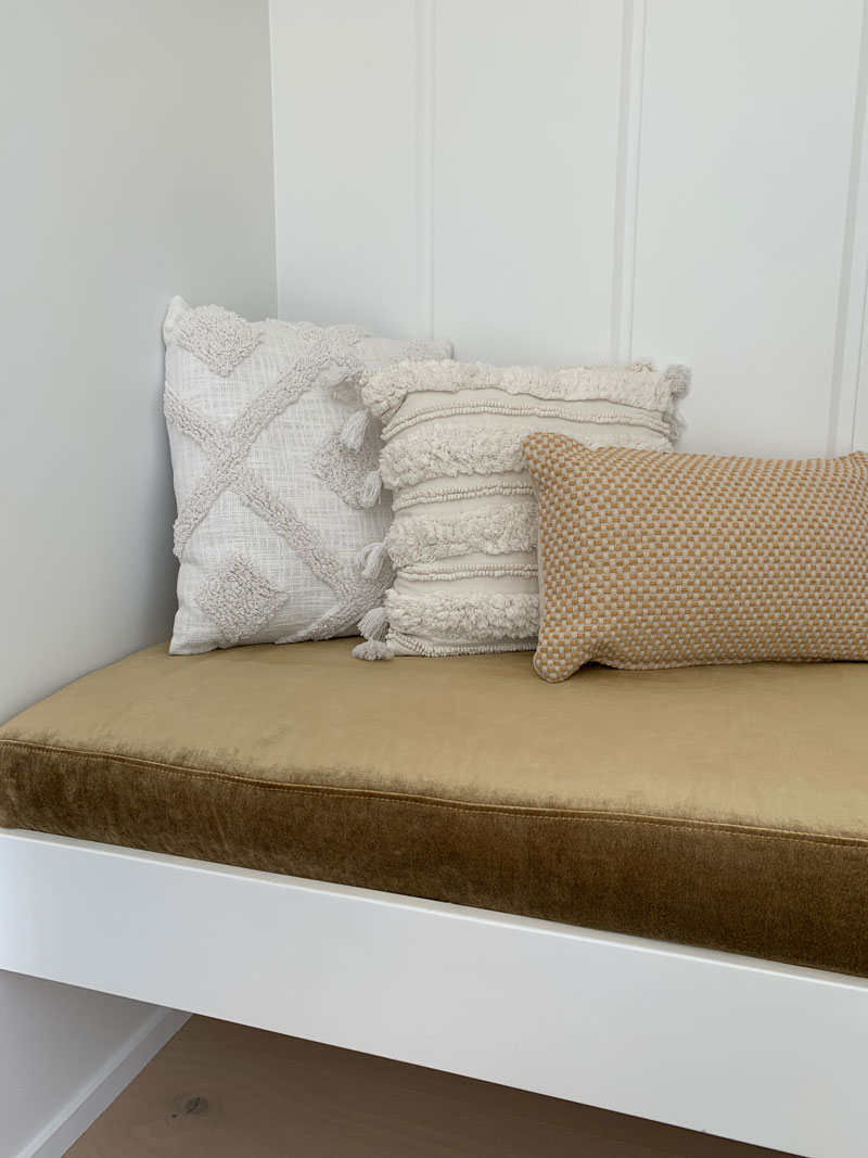 Paerata Rise Showhome nook with gold velvet cushioned floating box seat