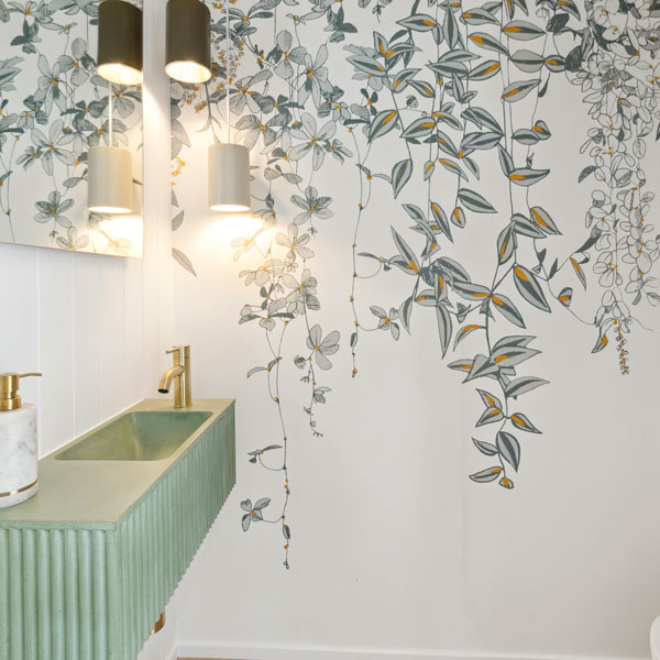 38 Te Rata Boulevard, wallpaper in toilet, Bare Concrete vanity,